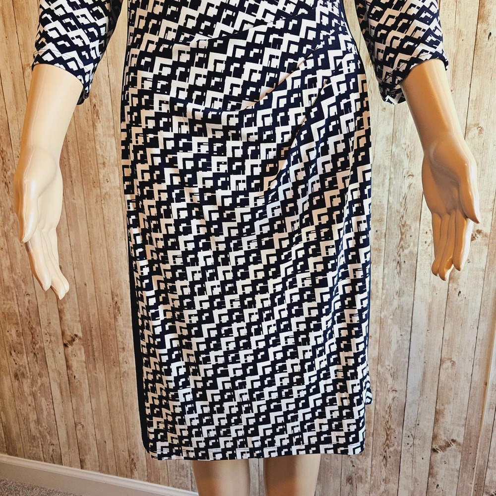 Ralph Lauren Navy and White Geometric Midi Dress - Picture 3 of 8